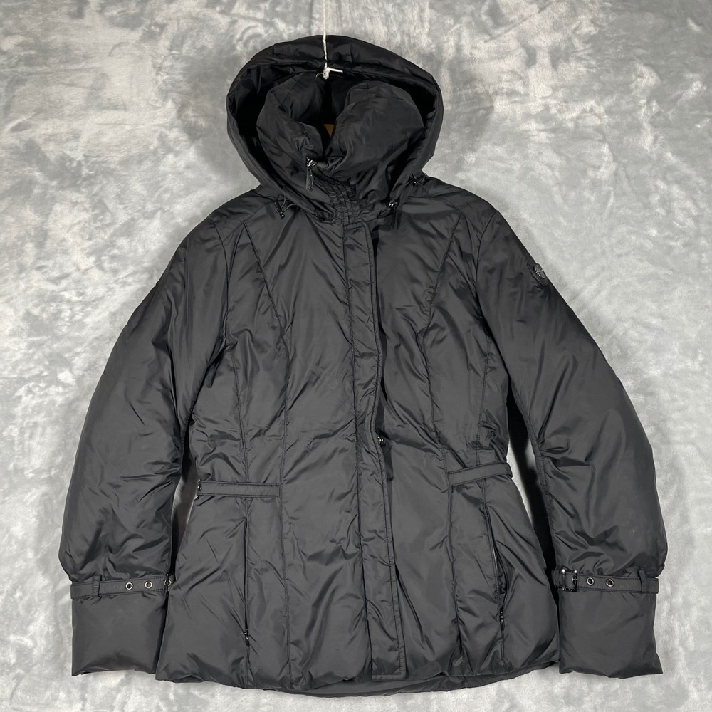 Happy Goat Lucky Berkshire Black Down Jacket HGL-14 Hooded Puffer Womens Medium